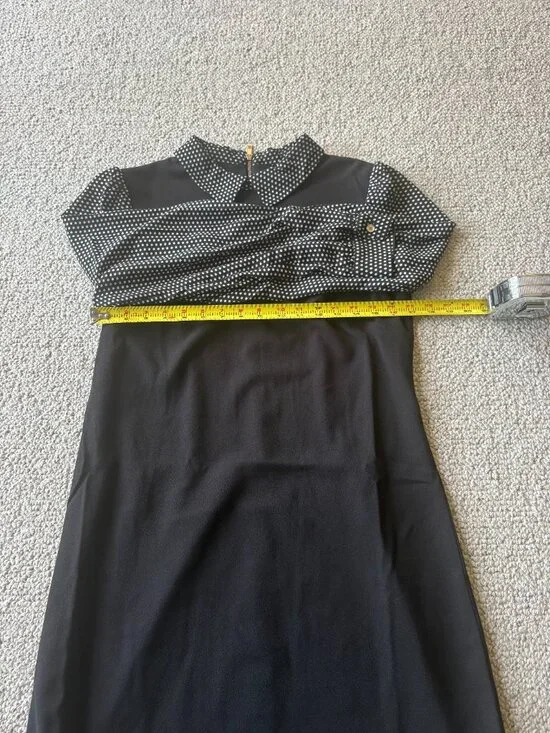 Tommy Hilfiger Black A Line Dress 10 Polka Dot Sheer Sleeve Office Chic - Picture 8 of 9